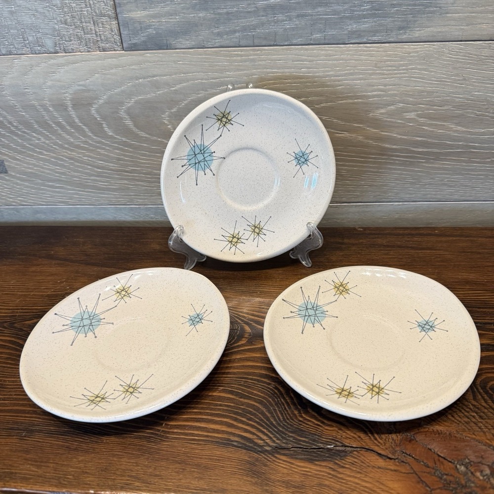 Atomic Starburst Saucers MCM Vintage Franciscan 6" Oval 1958-1962 Set of 3